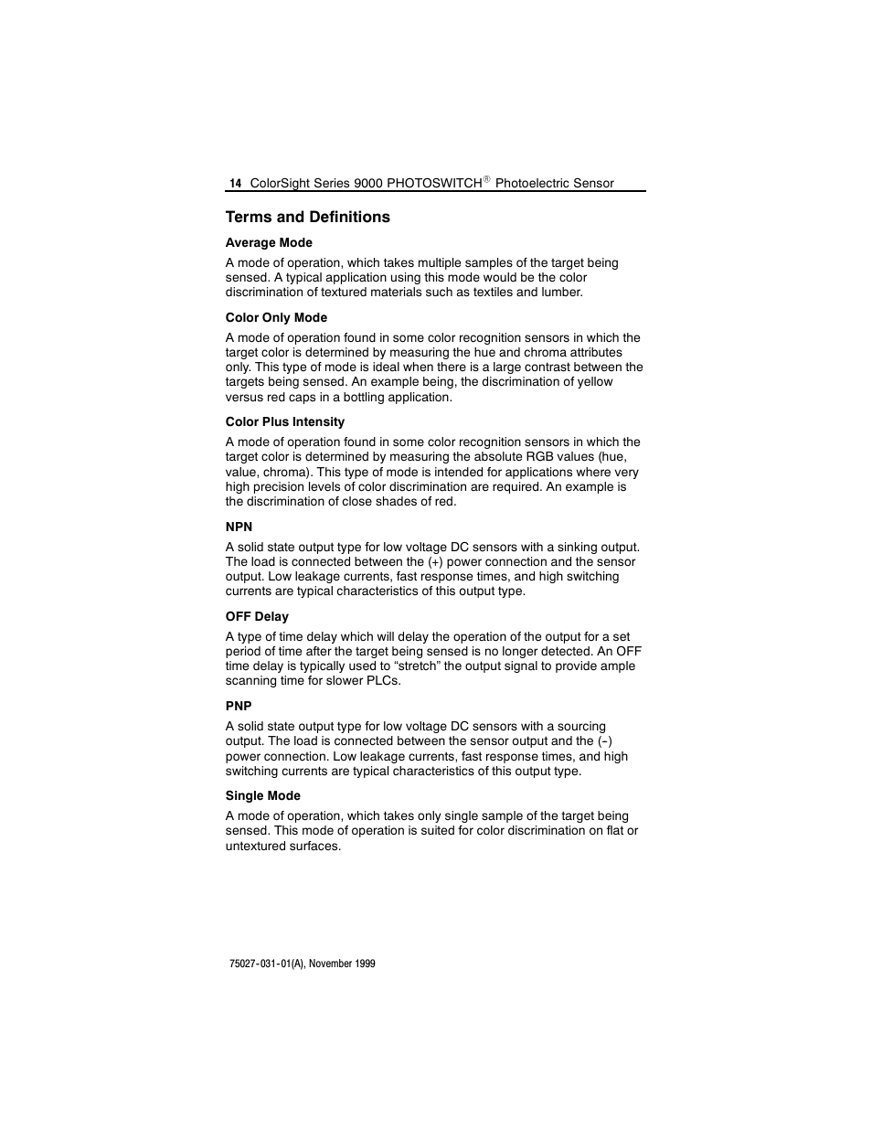 Terms and definitions | Rockwell Automation 42QA ColorSight Series 9000 Photoelectric Sensors User Manual | Page 14 / 16