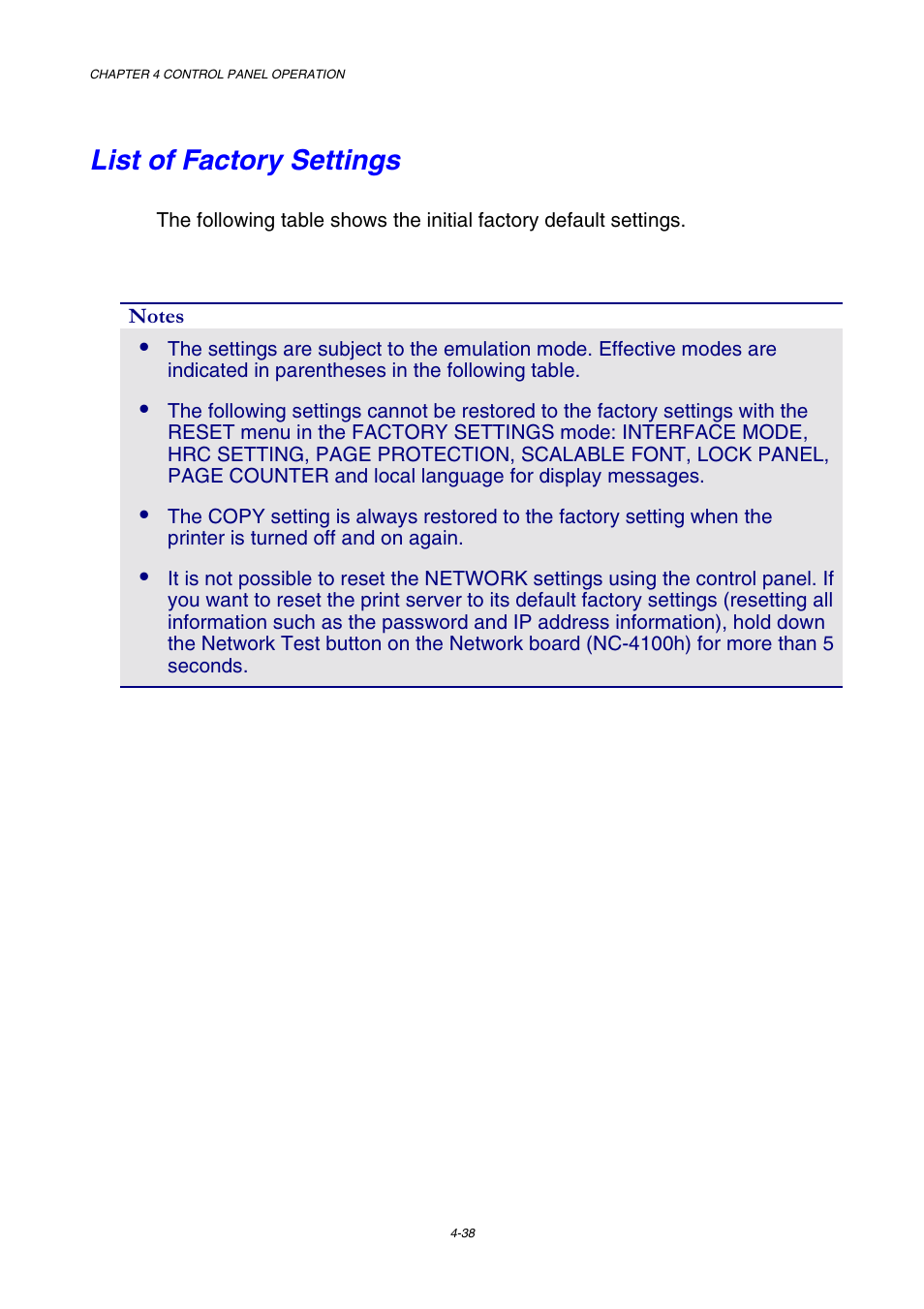 List of factory settings | Brother HL-2600CN Series User Manual | Page 107 / 225