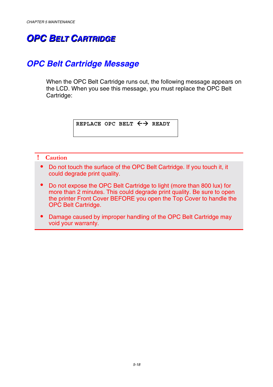 Opc belt cartridge, Opc belt cartridge message, See 5-18 | Brother HL-2600CN Series User Manual | Page 130 / 225