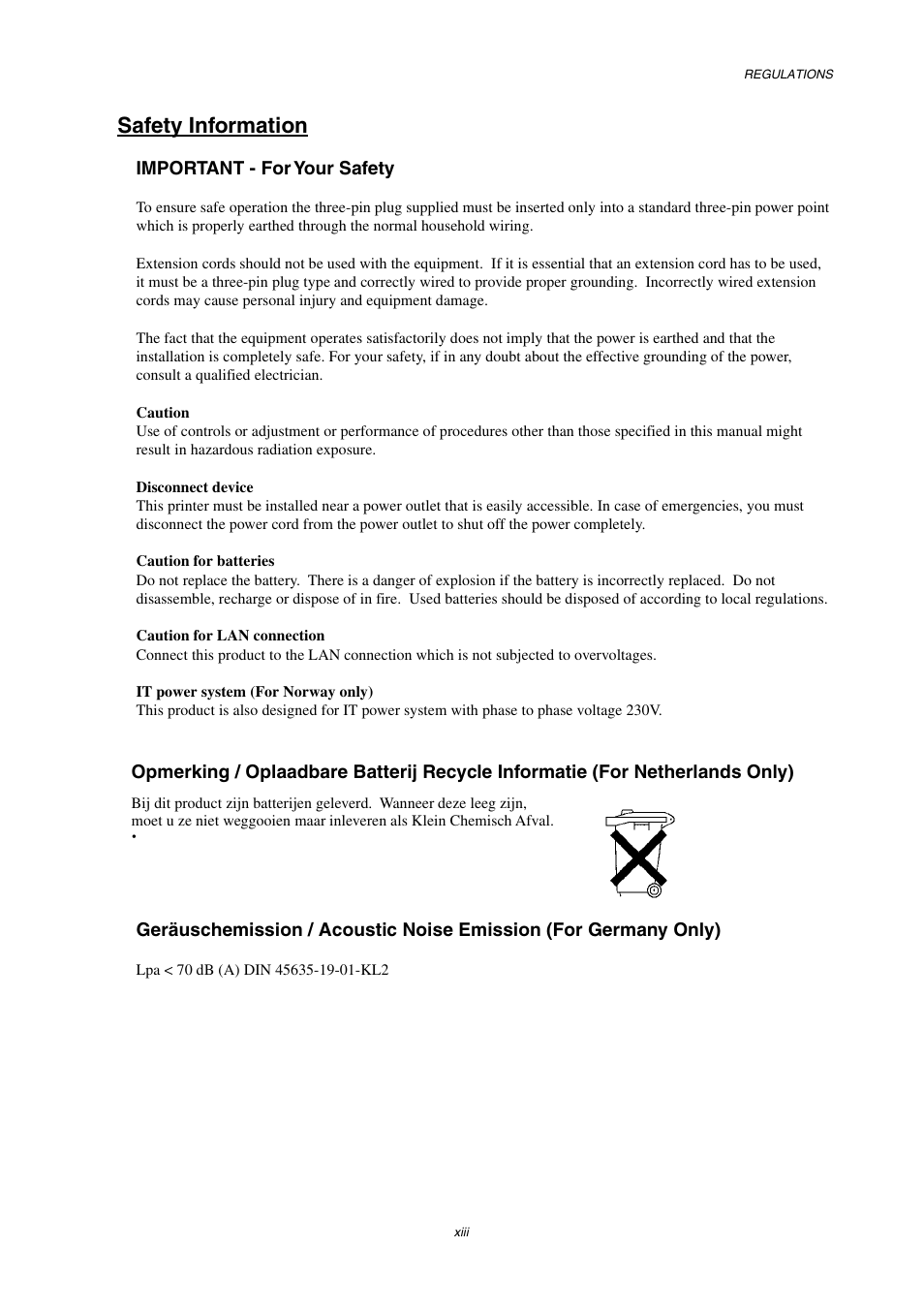 Safety information, Important - for your safety | Brother HL-2600CN Series User Manual | Page 15 / 225