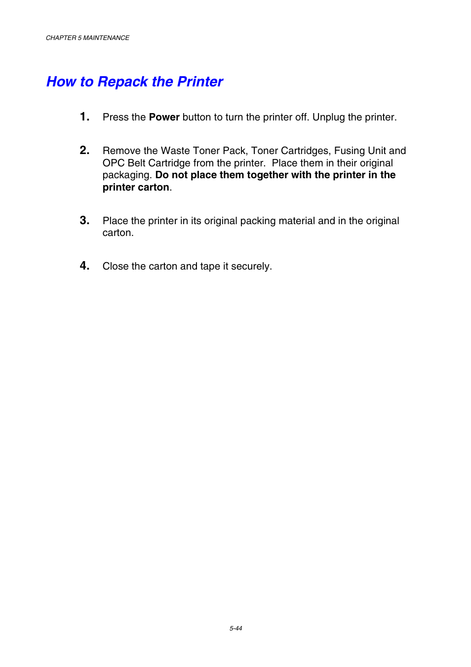 How to repack the printer | Brother HL-2600CN Series User Manual | Page 156 / 225