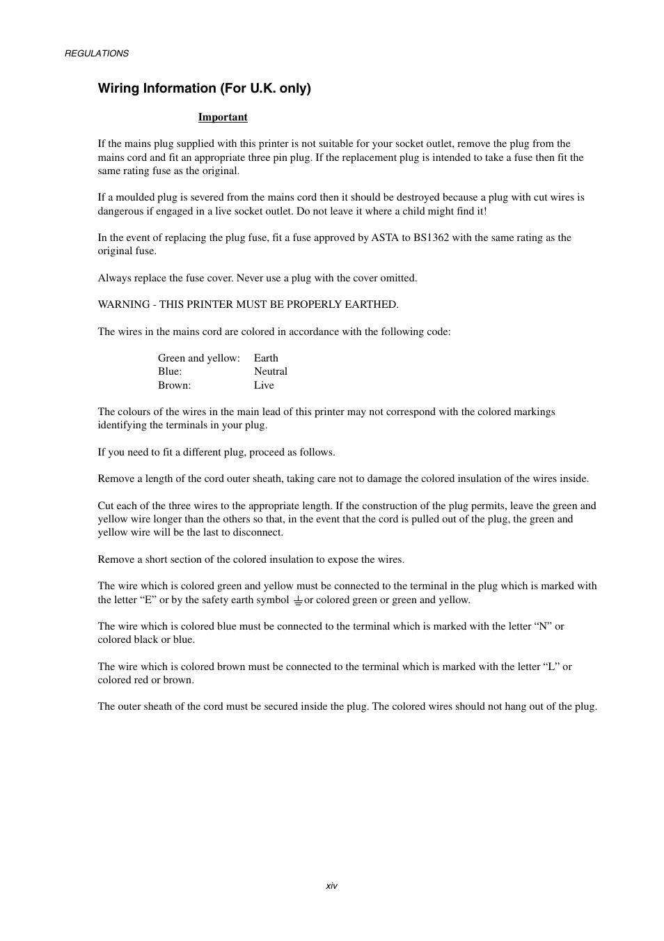 Wiring information (for u.k. only) | Brother HL-2600CN Series User Manual | Page 16 / 225