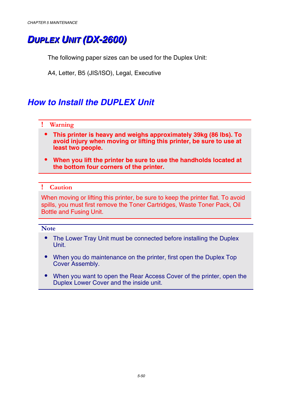 Duplex unit(dx-2600), How to install the duplex unit, Duplex unit (dx-2600) | Brother HL-2600CN Series User Manual | Page 162 / 225