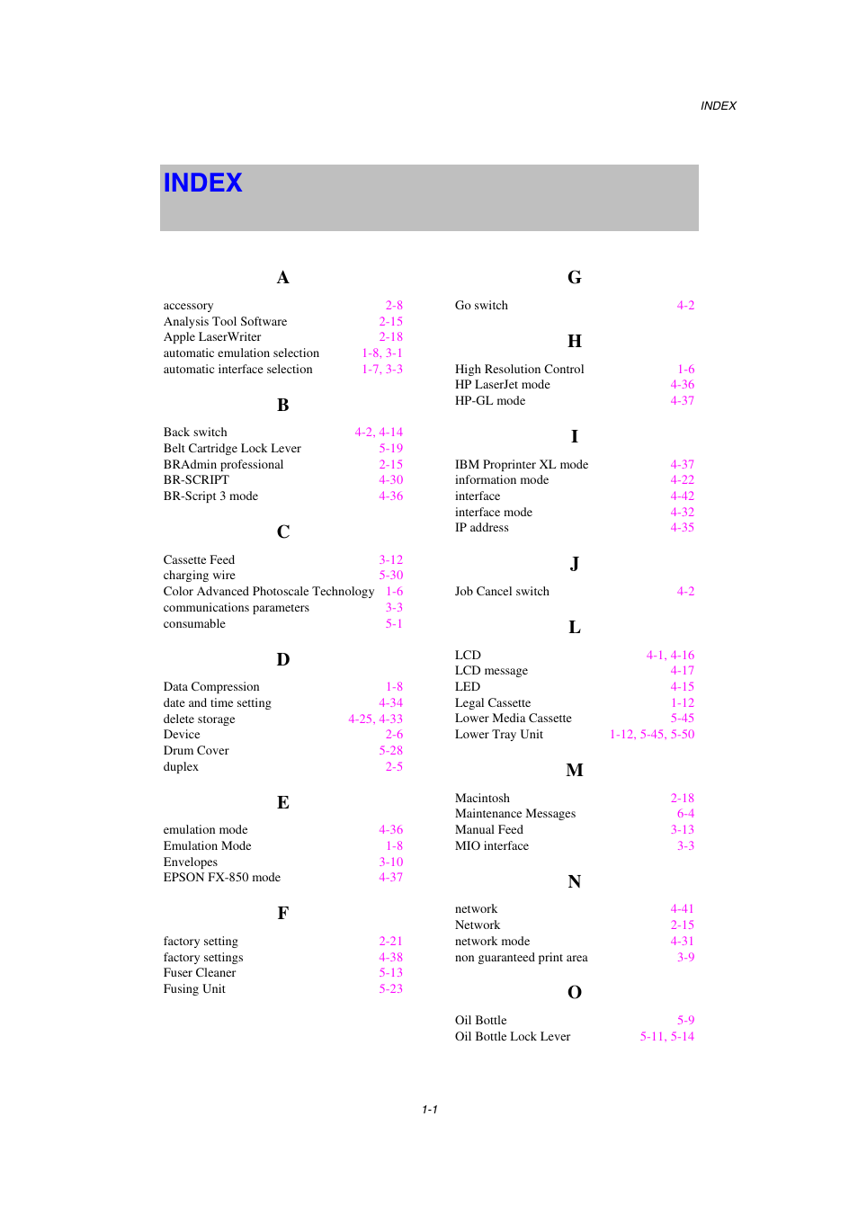 Index | Brother HL-2600CN Series User Manual | Page 224 / 225