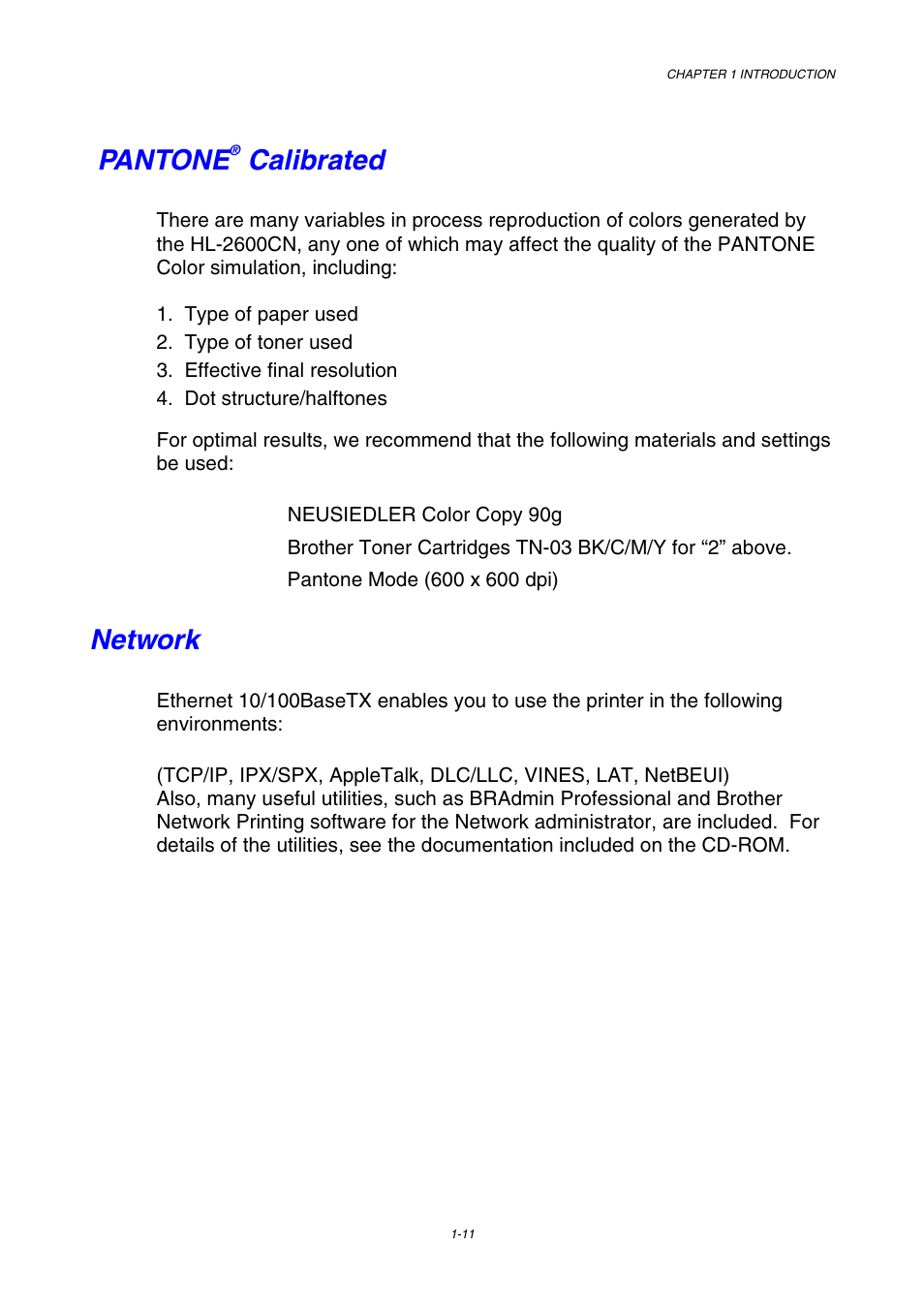 Pantone ® calibrated, Network, Pantone | Calibrated | Brother HL-2600CN Series User Manual | Page 28 / 225