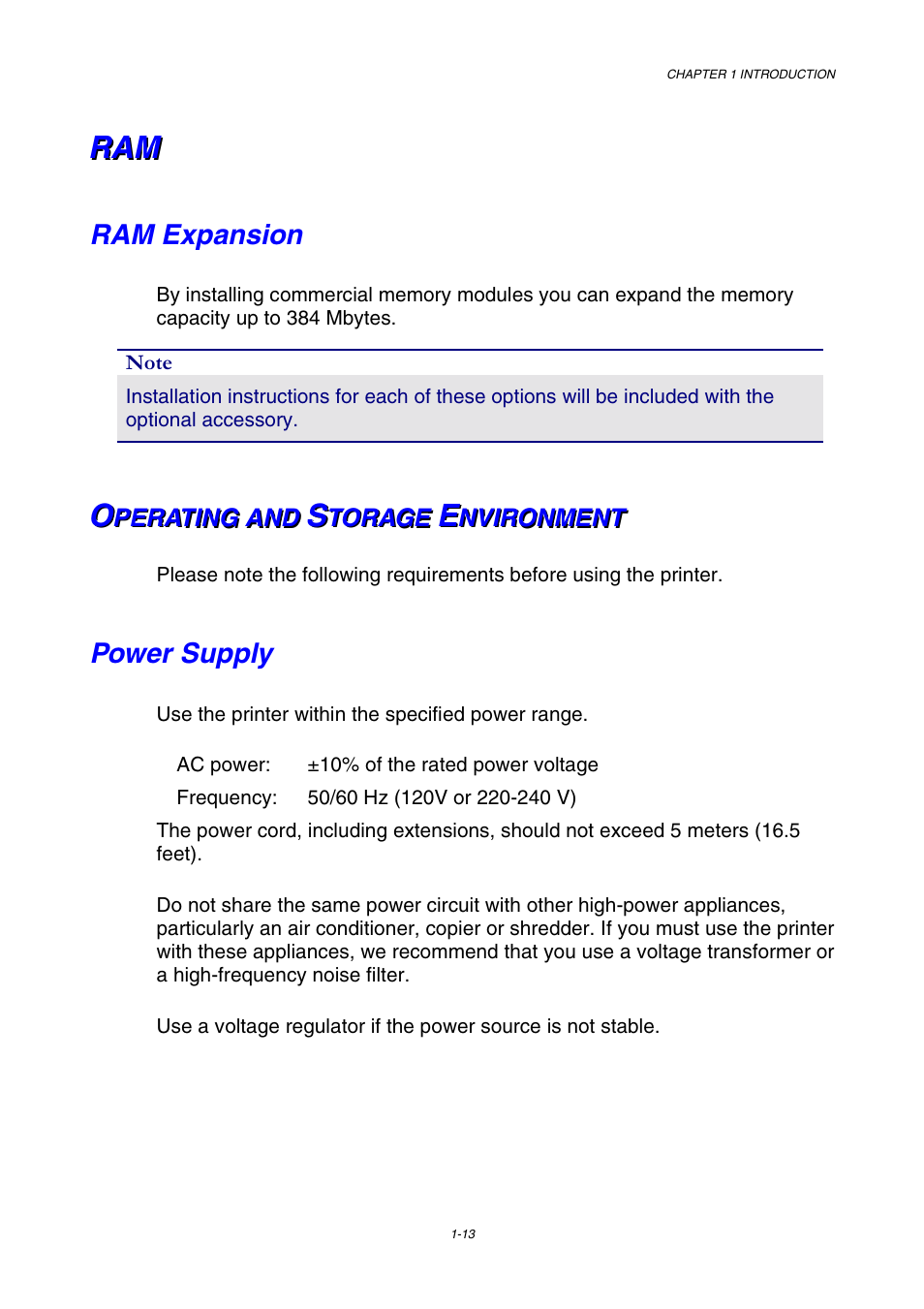 Ram expansion, Operationg and storage environment, Power supply | Operating and storage environment | Brother HL-2600CN Series User Manual | Page 30 / 225