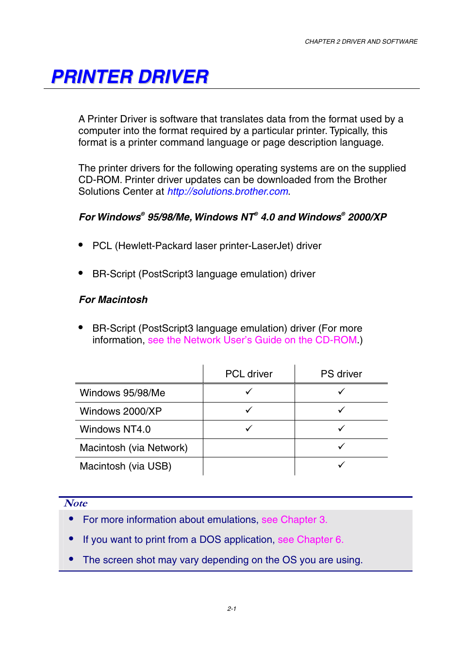 Printer driver | Brother HL-2600CN Series User Manual | Page 34 / 225