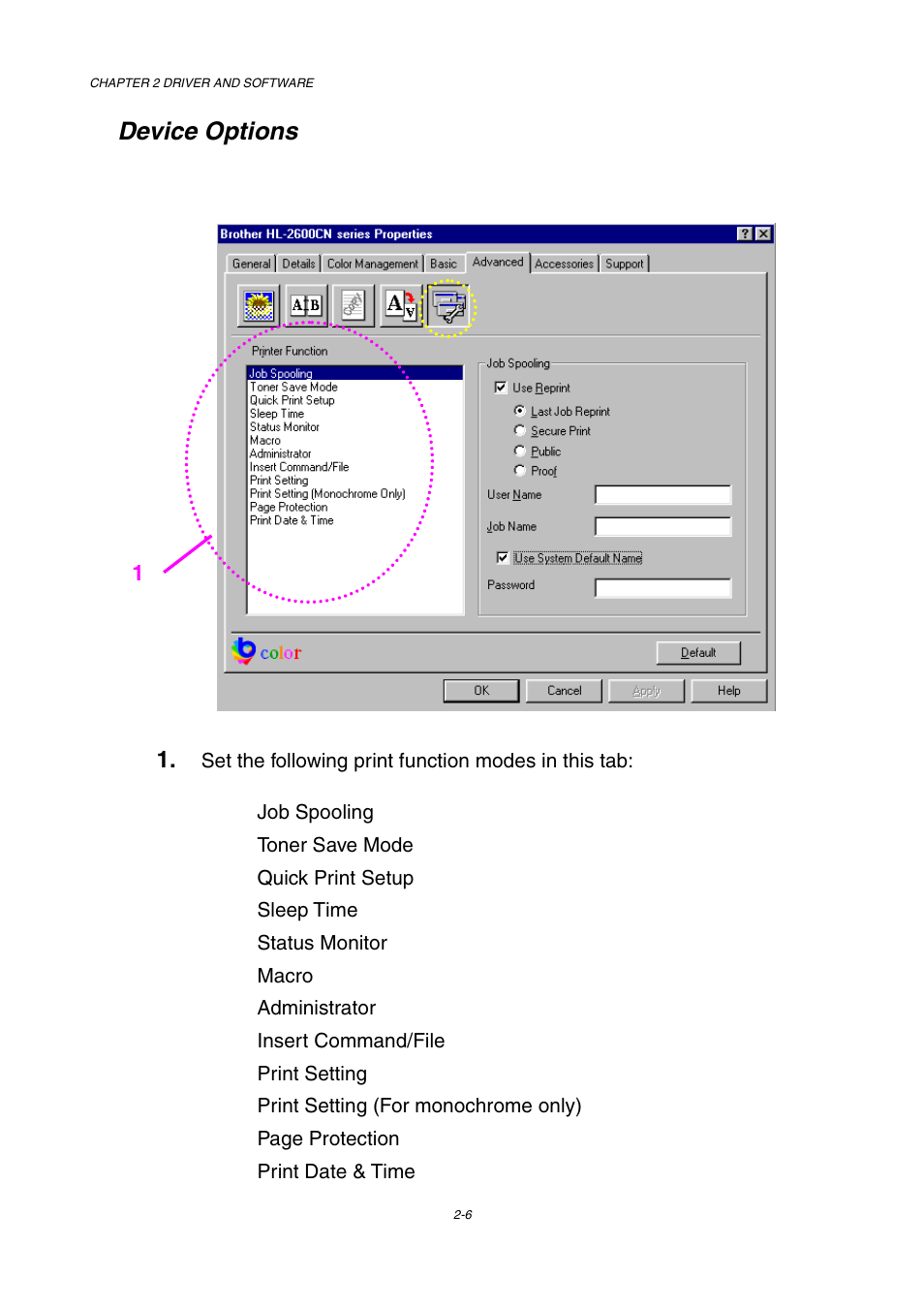Device options | Brother HL-2600CN Series User Manual | Page 39 / 225