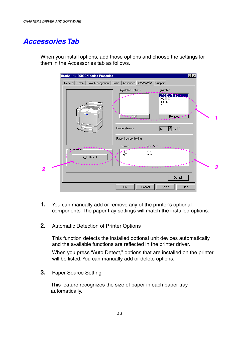 Accessories tab | Brother HL-2600CN Series User Manual | Page 41 / 225