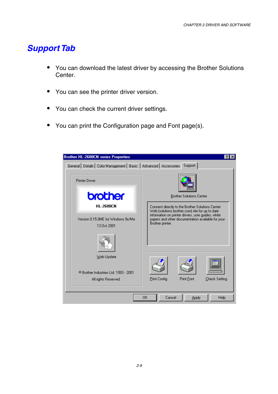 Support tab | Brother HL-2600CN Series User Manual | Page 42 / 225
