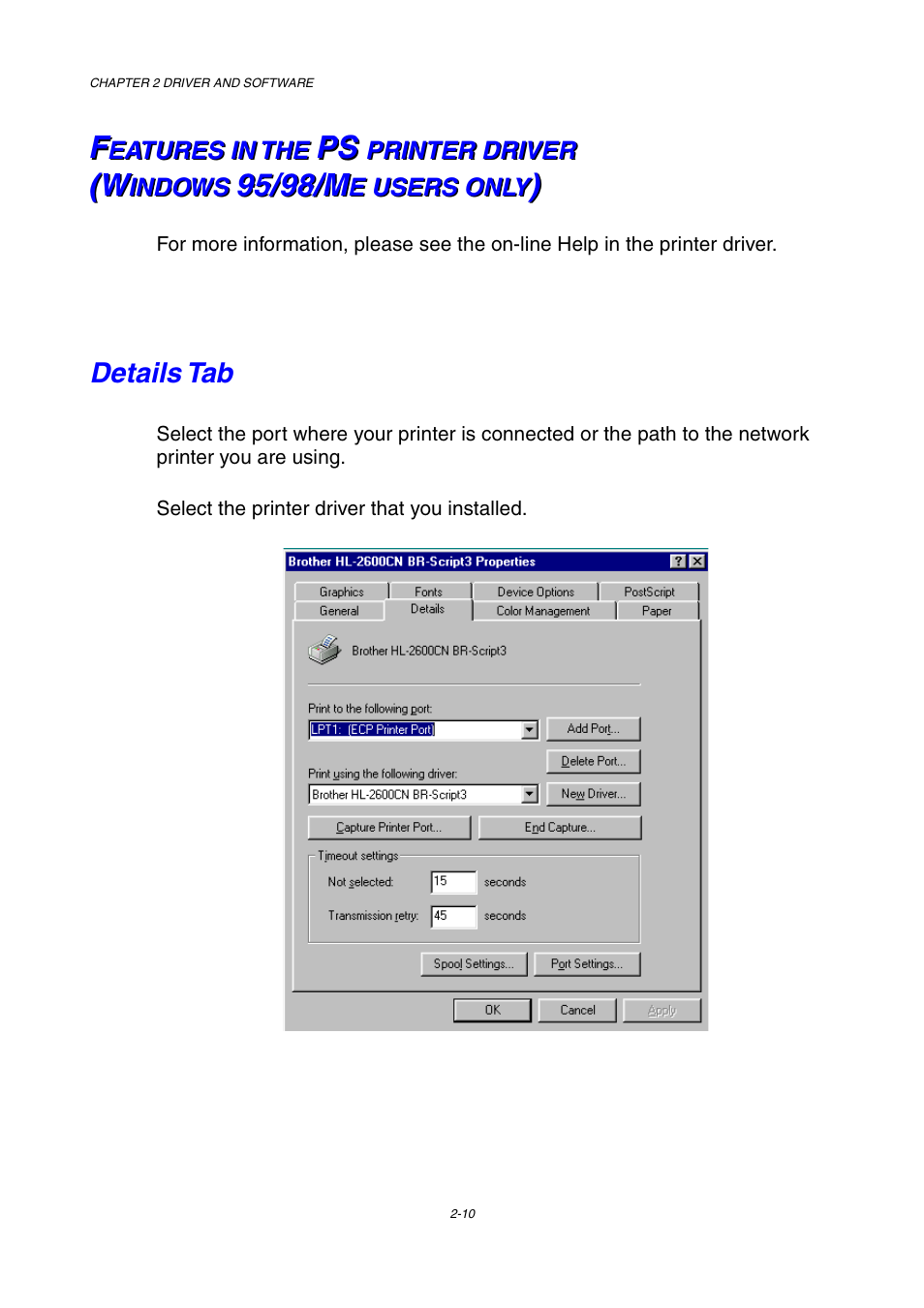Details tab, Ps s s, W w w | Brother HL-2600CN Series User Manual | Page 43 / 225