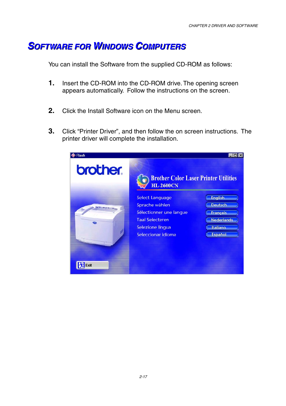 Software for windows computers | Brother HL-2600CN Series User Manual | Page 50 / 225