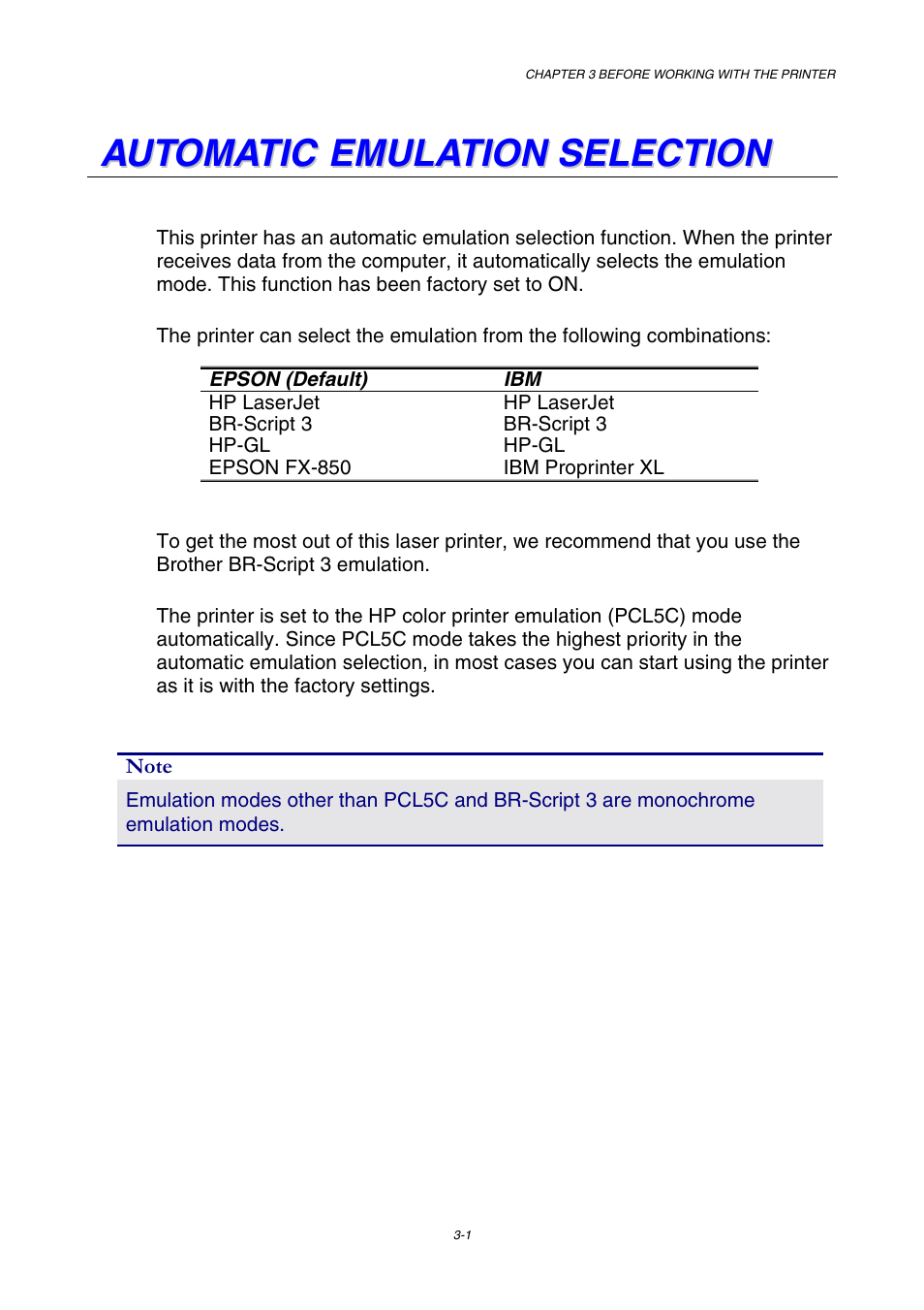 Automatic emulation selection | Brother HL-2600CN Series User Manual | Page 56 / 225