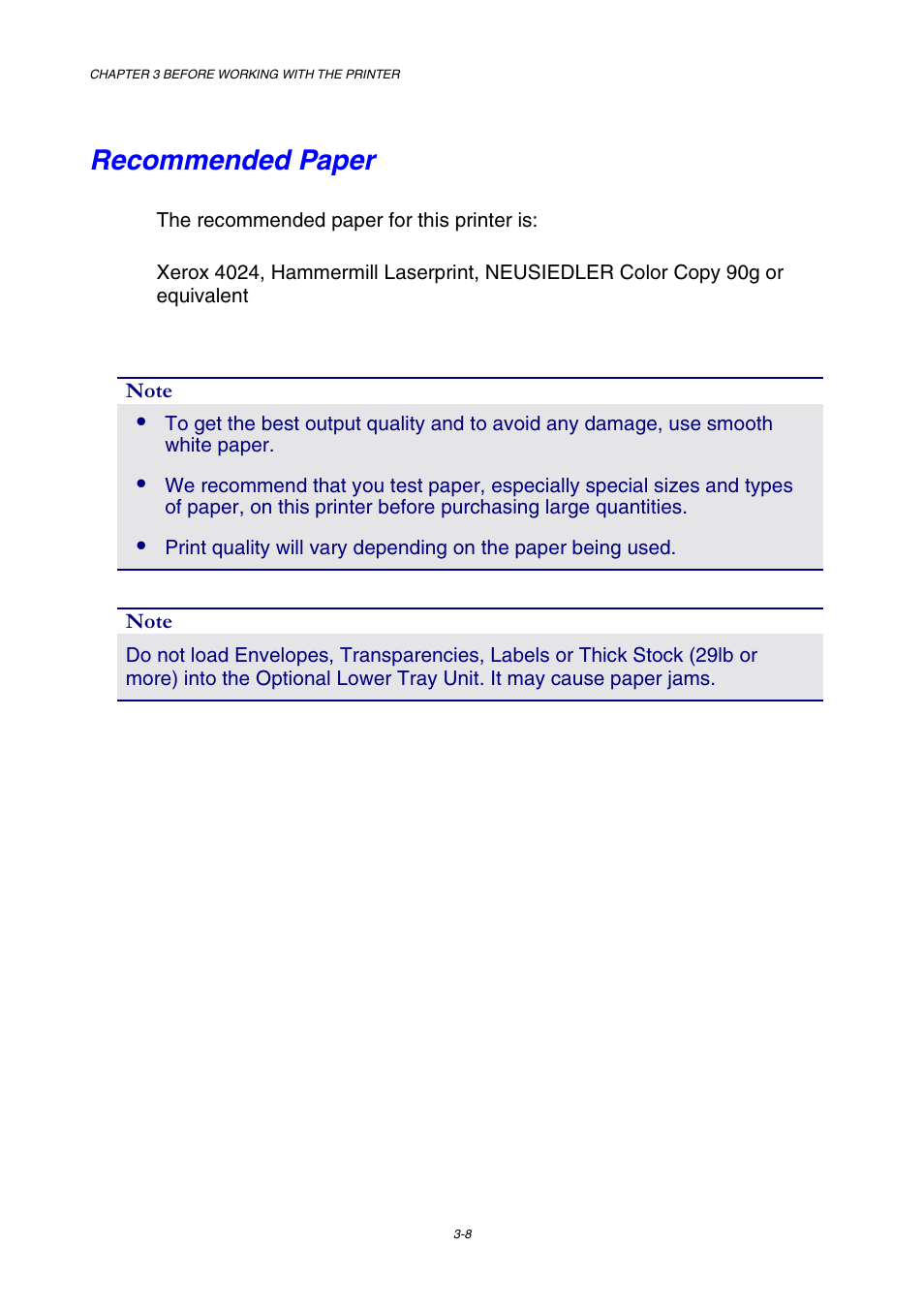 Recommended paper | Brother HL-2600CN Series User Manual | Page 63 / 225