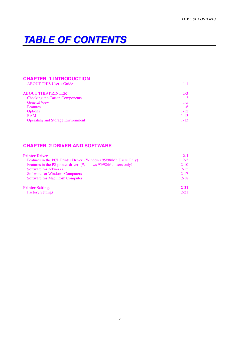 Table of contets | Brother HL-2600CN Series User Manual | Page 7 / 225