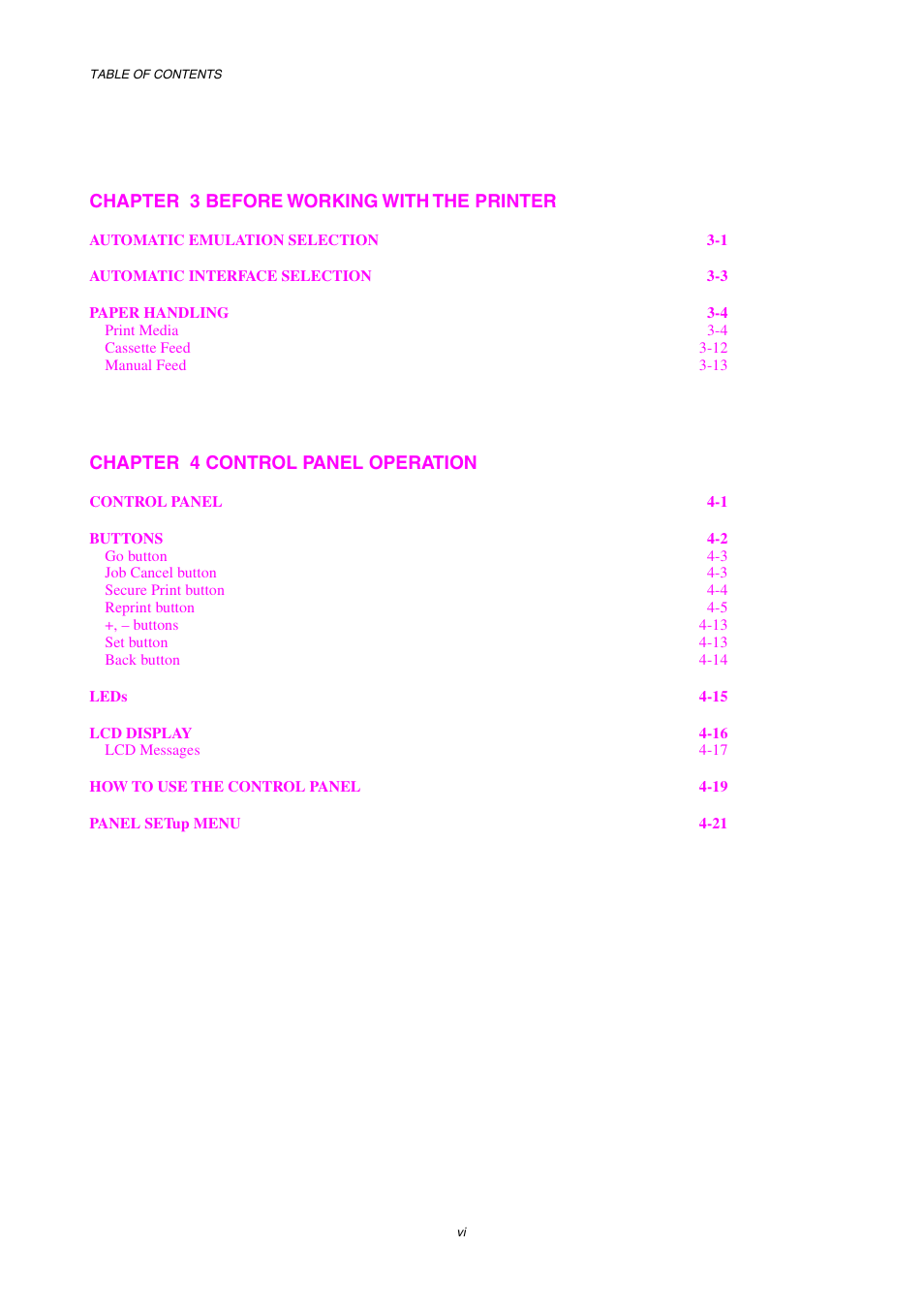 Chapter 3 before working with the printer, Chapter 4 control panel operation | Brother HL-2600CN Series User Manual | Page 8 / 225