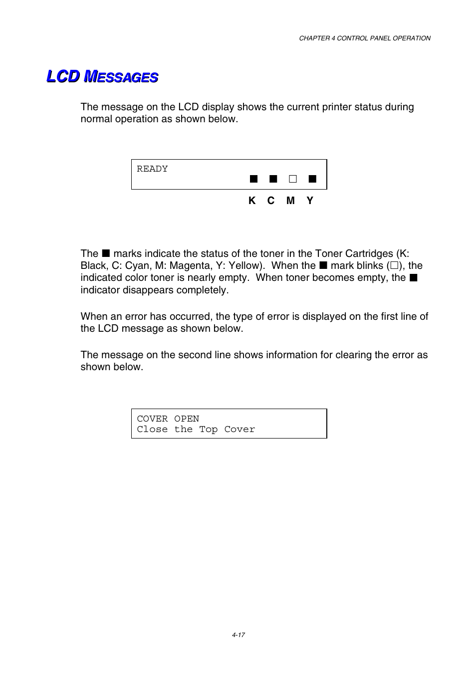 Lcd messages | Brother HL-2600CN Series User Manual | Page 86 / 225