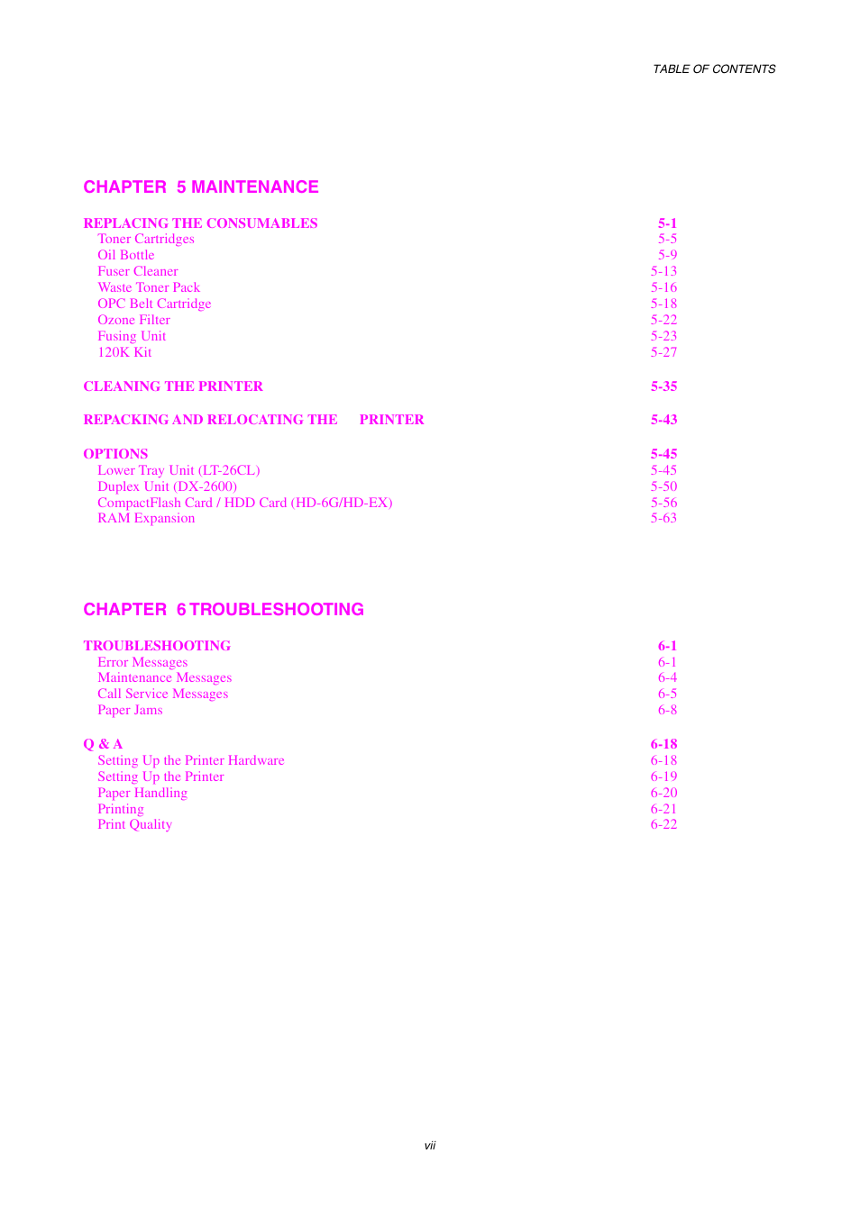 Chapter 5 maintenance, Chapter 6 troubleshooting | Brother HL-2600CN Series User Manual | Page 9 / 225