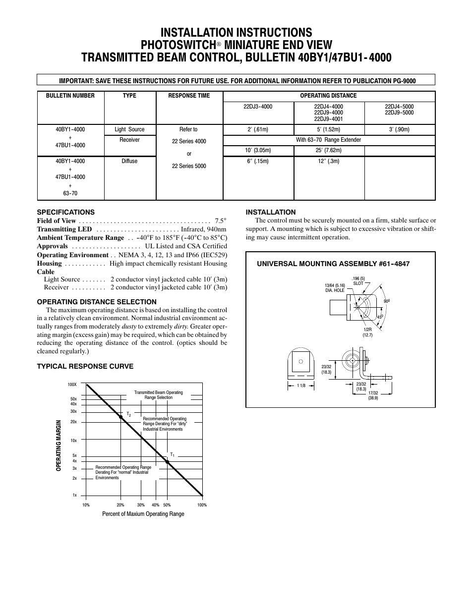 Rockwell Automation 40BY1 Miniature End View Transmitted Beam Control User Manual | 2 pages