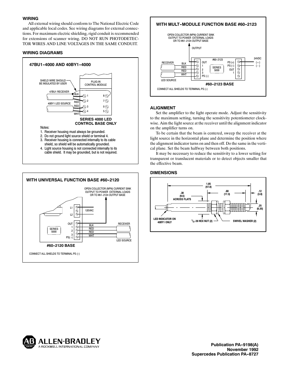 With universal function base #60 0 | Rockwell Automation 40BY1 Miniature End View Transmitted Beam Control User Manual | Page 2 / 2