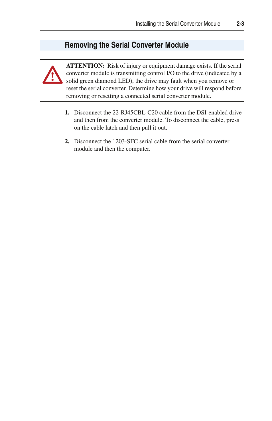 Removing the serial converter module | Rockwell Automation 22-SCM-232 Serial Converter Module User Manual | Page 17 / 104