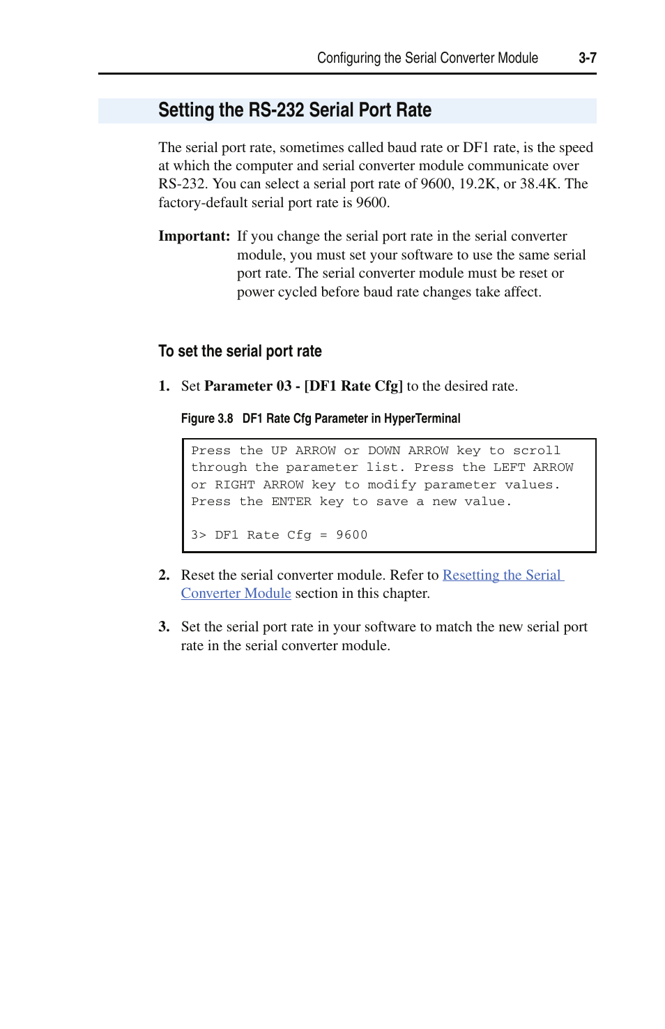 Setting the rs-232 serial port rate | Rockwell Automation 22-SCM-232 Serial Converter Module User Manual | Page 25 / 104