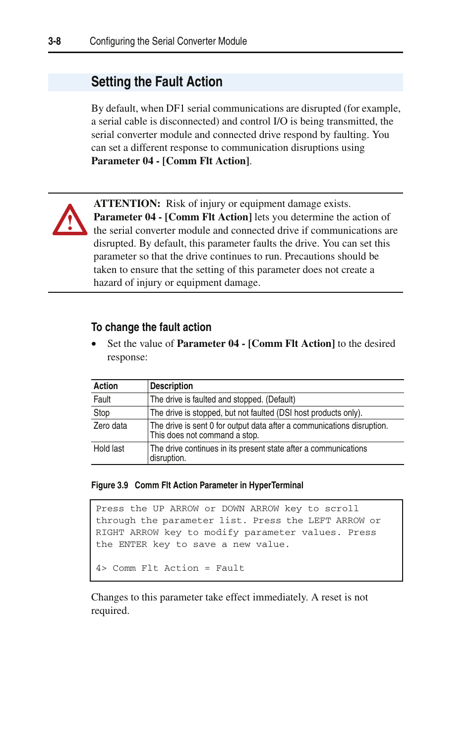 Setting the fault action | Rockwell Automation 22-SCM-232 Serial Converter Module User Manual | Page 26 / 104