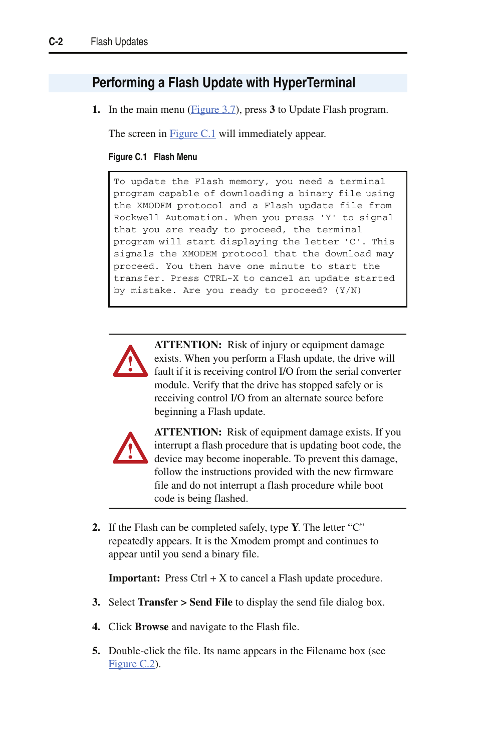 Performing a flash update with hyperterminal | Rockwell Automation 22-SCM-232 Serial Converter Module User Manual | Page 46 / 104