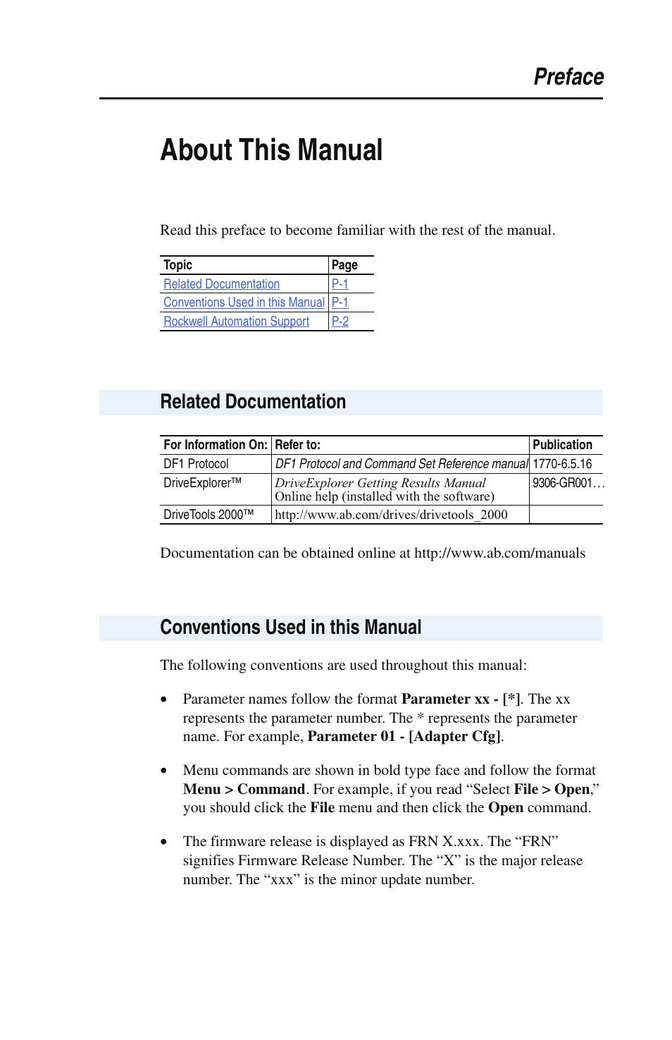 About this manual, Preface, Related documentation | Conventions used in this manual | Rockwell Automation 22-SCM-232 Serial Converter Module User Manual | Page 7 / 104