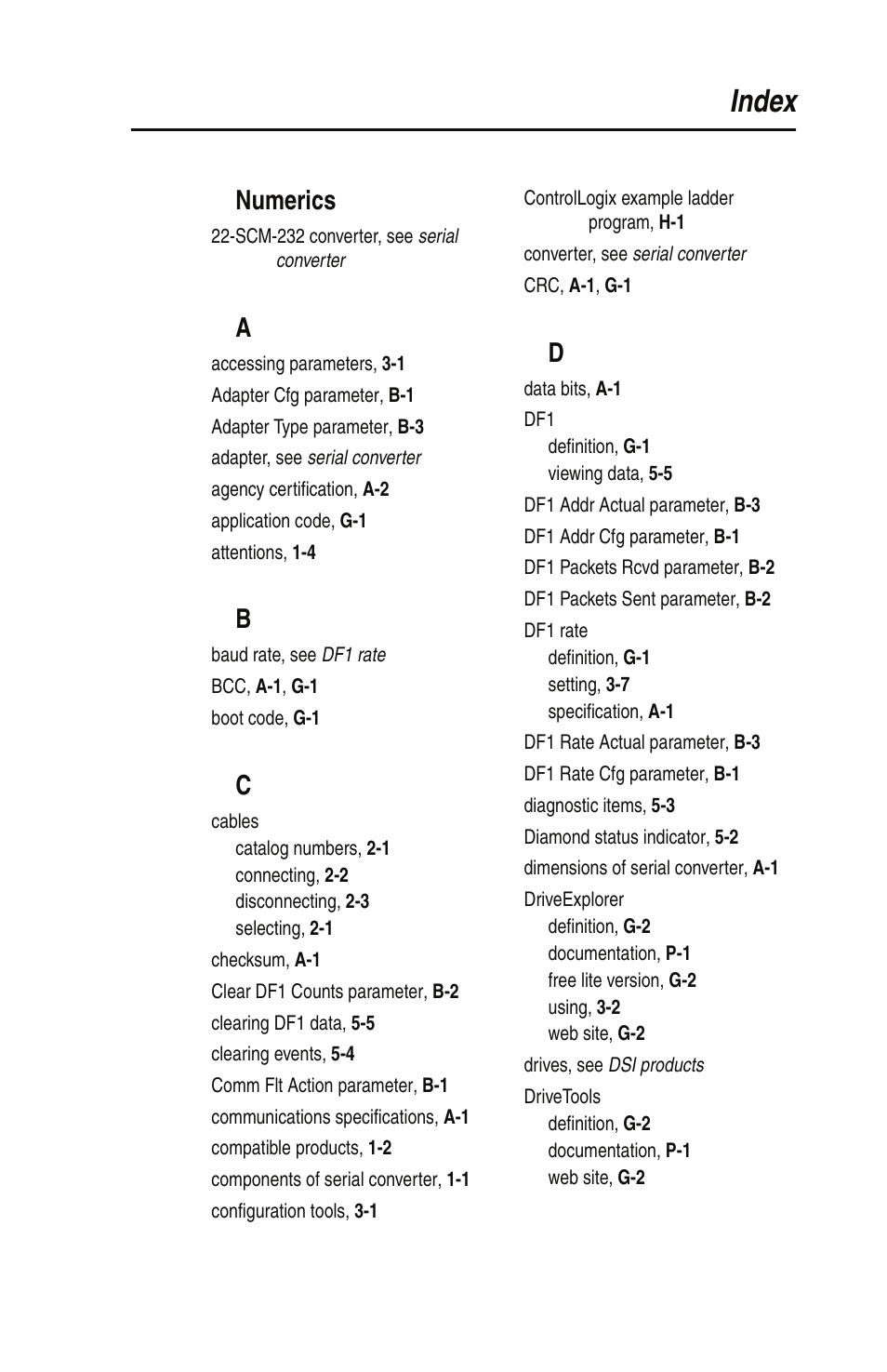 Index, Numerics | Rockwell Automation 22-SCM-232 Serial Converter Module User Manual | Page 99 / 104