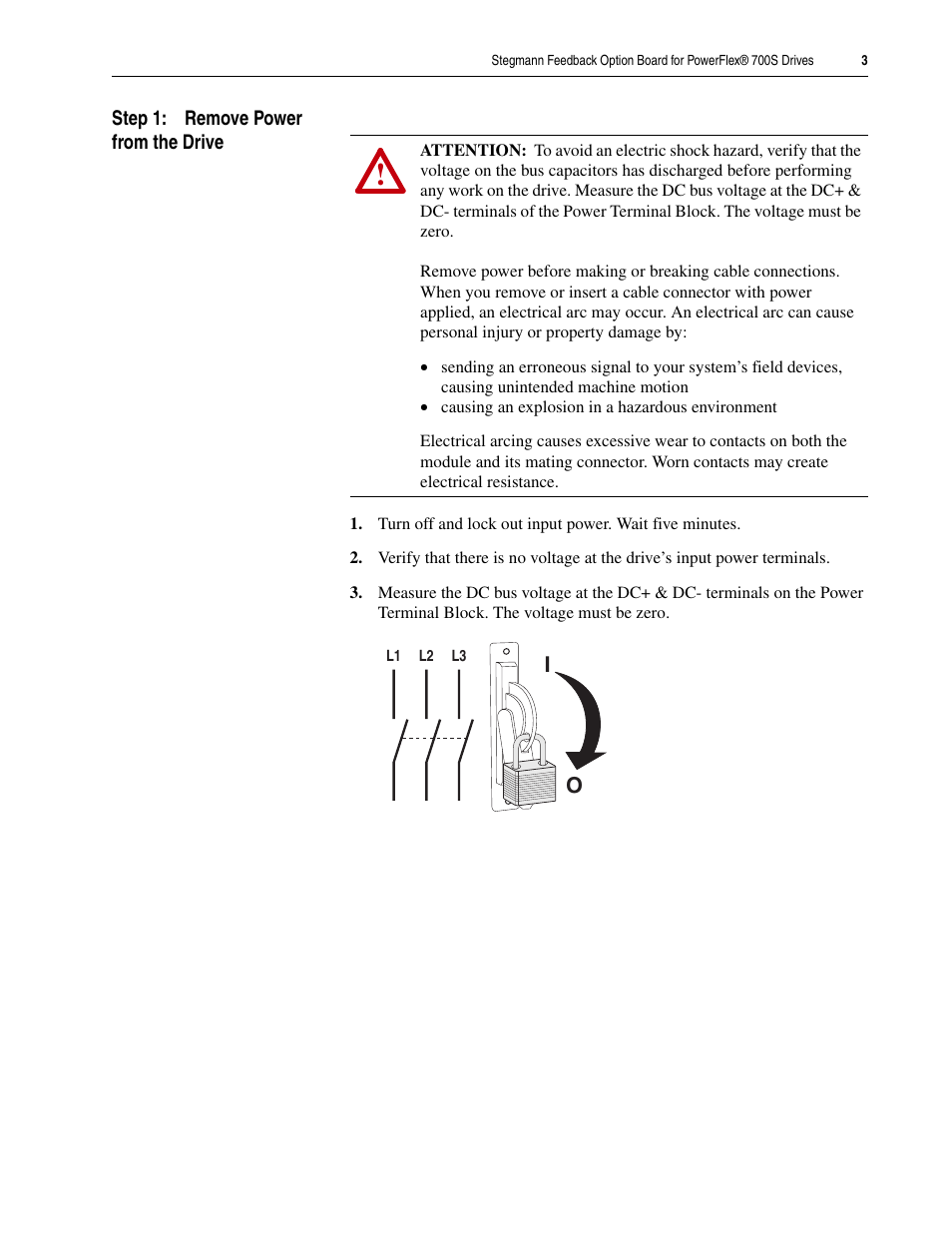 Step 1: remove power from the drive | Rockwell Automation 20D Stegmann Feedback Option Board for PowerFlex 700S Drives User Manual | Page 3 / 20