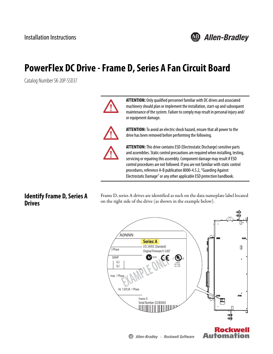 Rockwell Automation 20P PowerFlex DC Drive - Frame D, Series A Fan Circuit Board User Manual | 4 pages