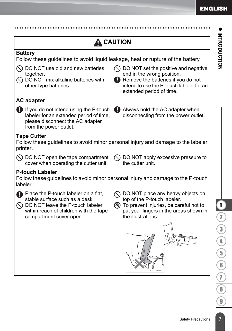 Caution | Brother P-TOUCH PT-2030 User Manual | Page 13 / 68