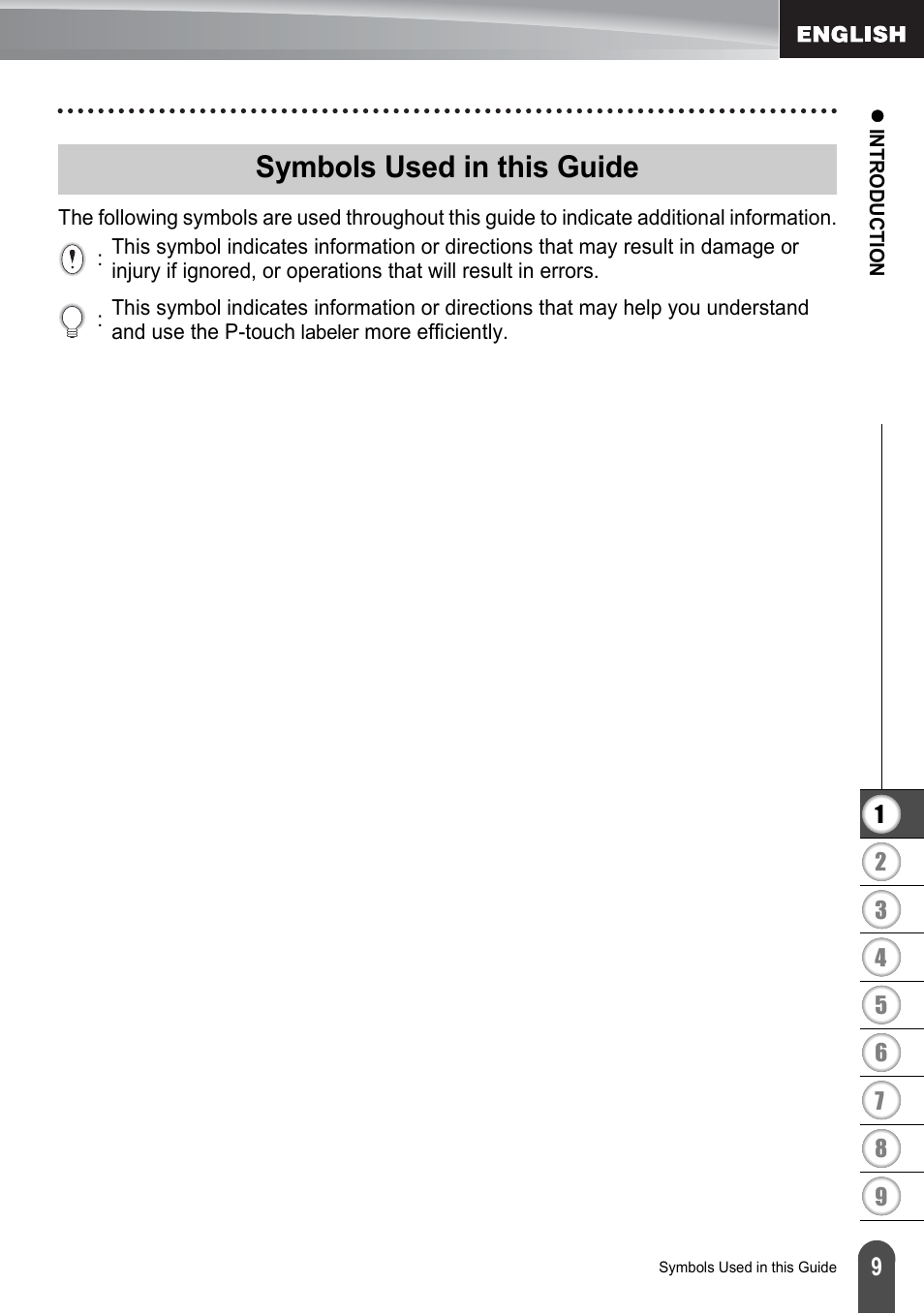 Symbols used in this guide | Brother P-TOUCH PT-2030 User Manual | Page 15 / 68