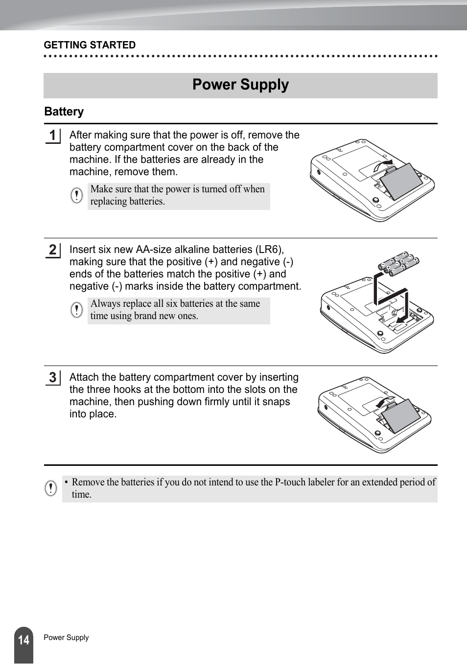 Power supply, Battery | Brother P-TOUCH PT-2030 User Manual | Page 20 / 68