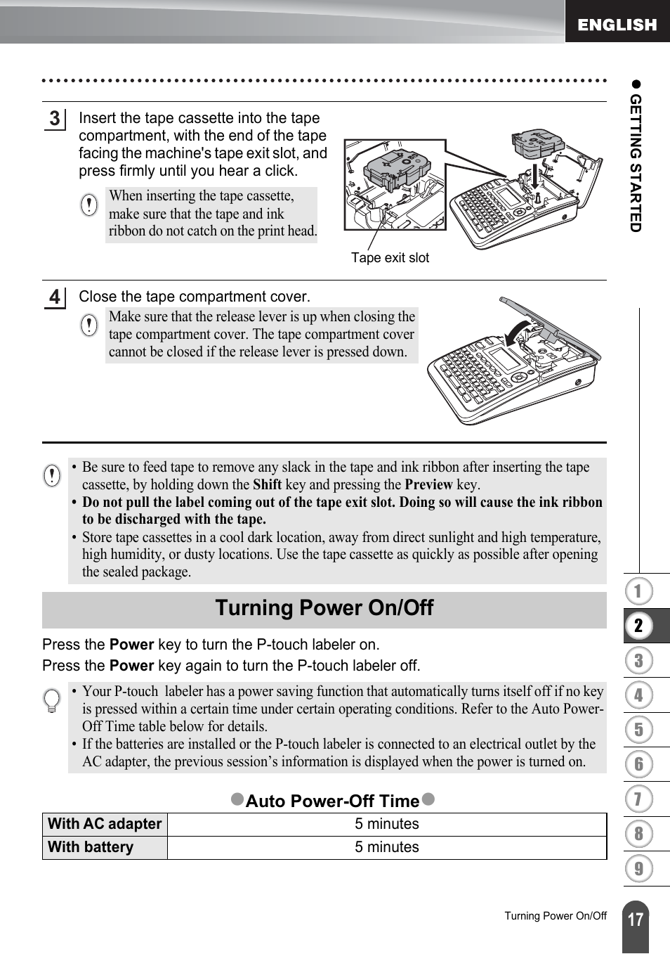 Turning power on/off | Brother P-TOUCH PT-2030 User Manual | Page 23 / 68