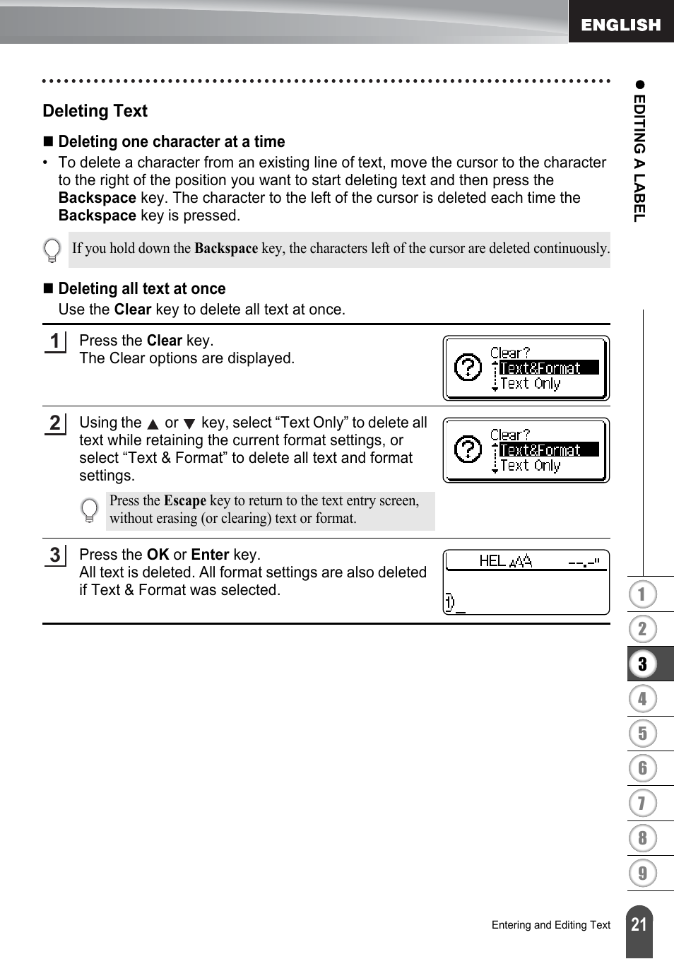 Deleting text | Brother P-TOUCH PT-2030 User Manual | Page 27 / 68