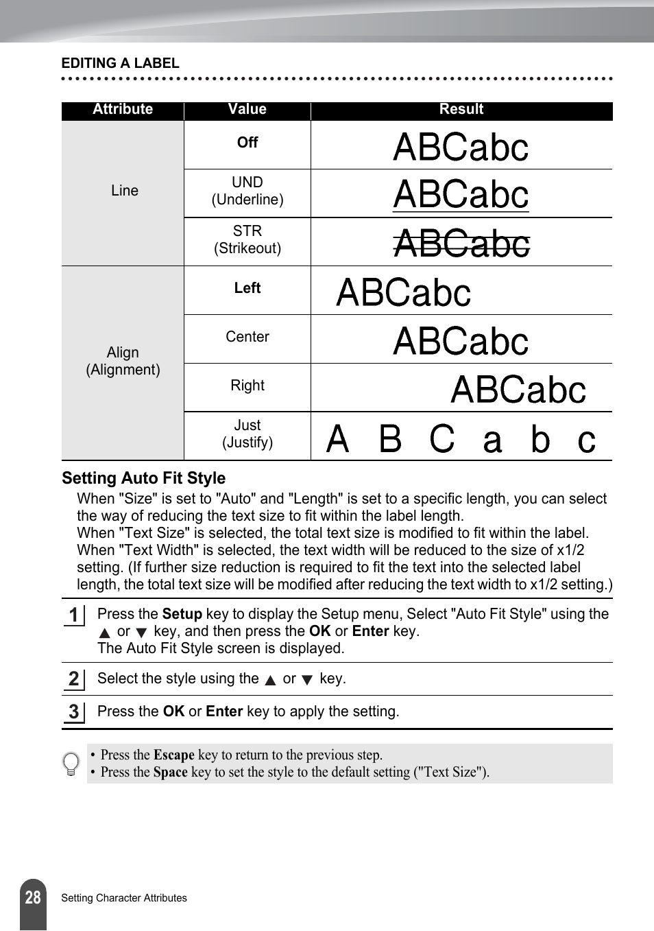 Setting auto fit style | Brother P-TOUCH PT-2030 User Manual | Page 34 / 68