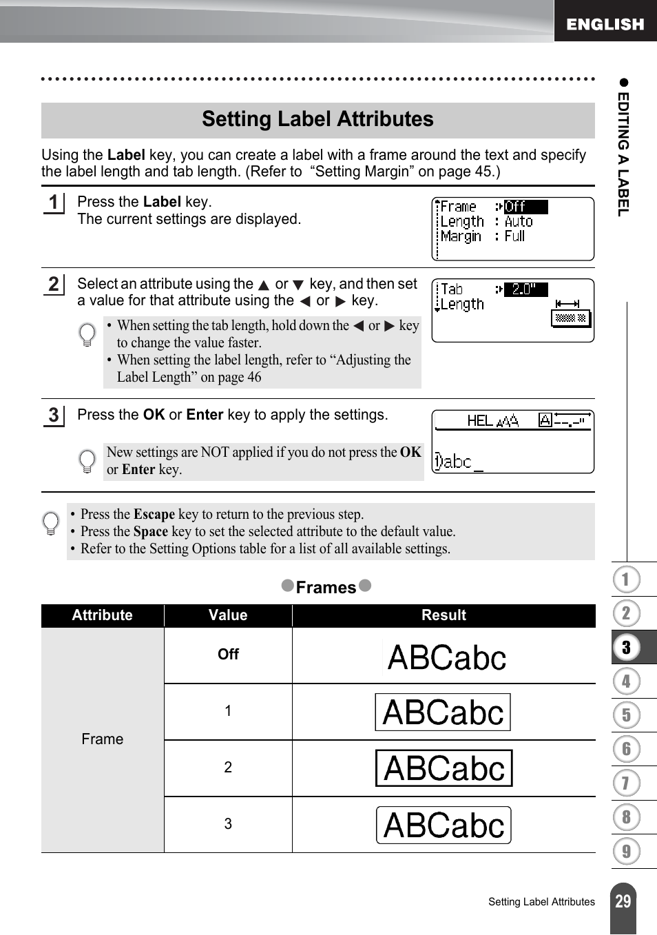 Setting label attributes, Zsetting label attributes | Brother P-TOUCH PT-2030 User Manual | Page 35 / 68