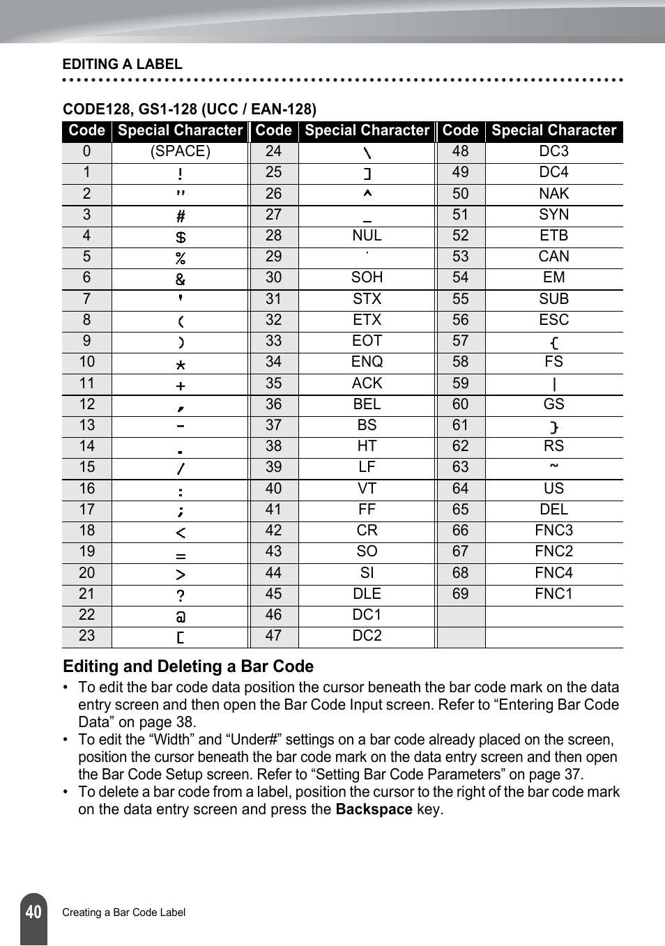 Editing and deleting a bar code | Brother P-TOUCH PT-2030 User Manual | Page 46 / 68