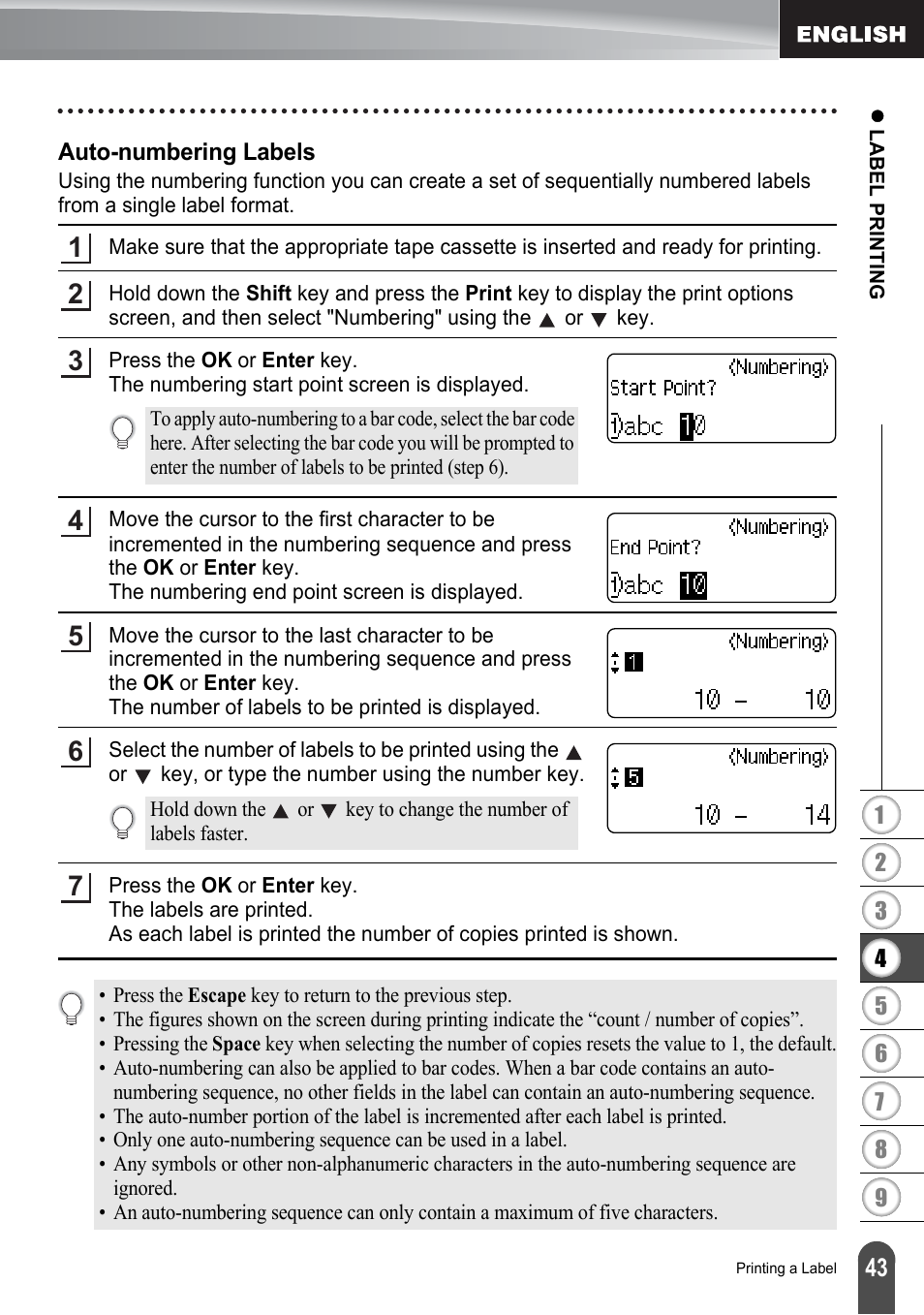 Auto-numbering labels | Brother P-TOUCH PT-2030 User Manual | Page 49 / 68
