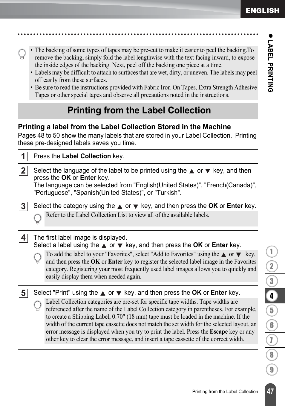 Printing from the label collection, P. 47 | Brother P-TOUCH PT-2030 User Manual | Page 53 / 68