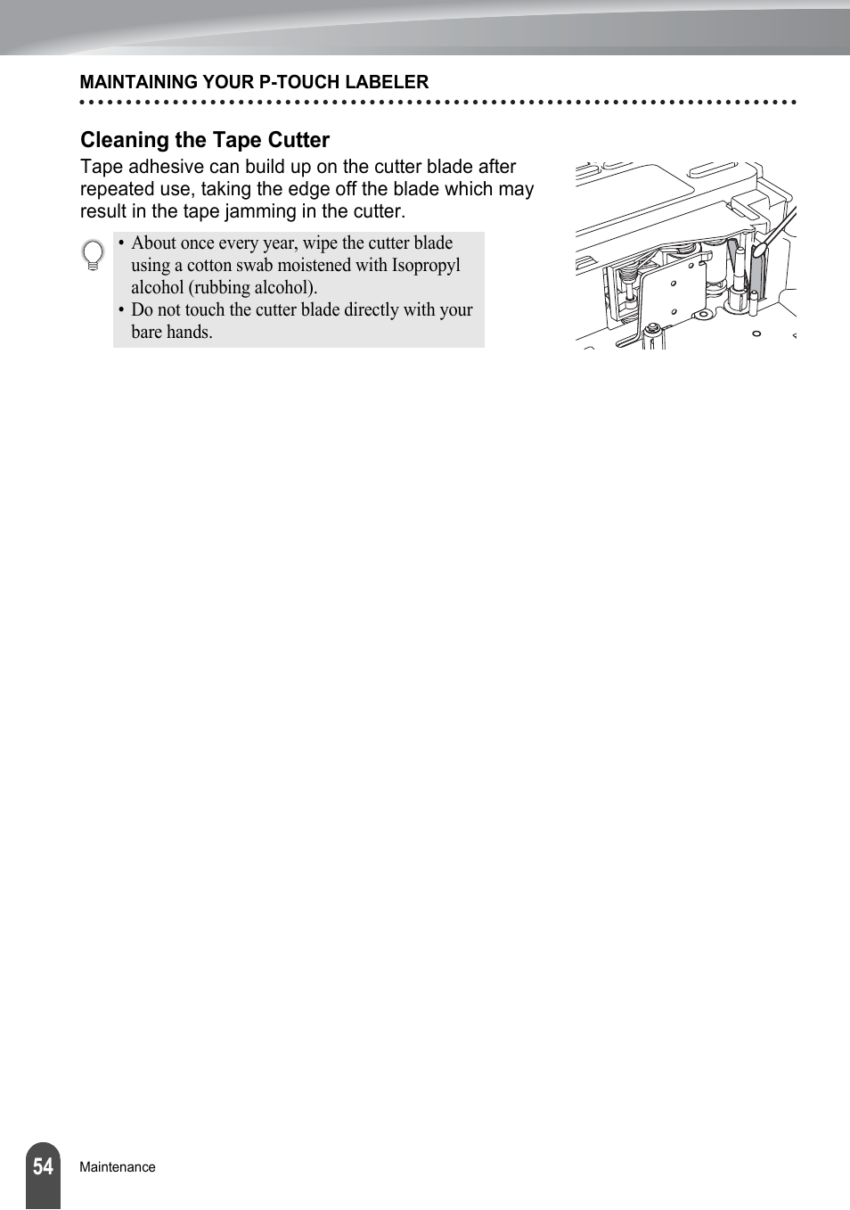 Cleaning the tape cutter | Brother P-TOUCH PT-2030 User Manual | Page 60 / 68