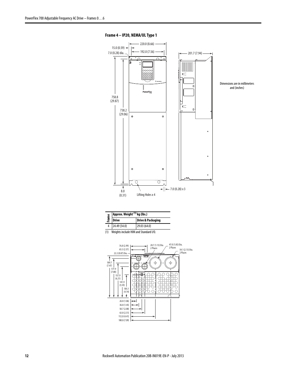 Frame 4 – ip20, nema/ul type 1 | Rockwell Automation 20B PowerFlex 700 Installation Instructions - Frames 0…6 User Manual | Page 12 / 78