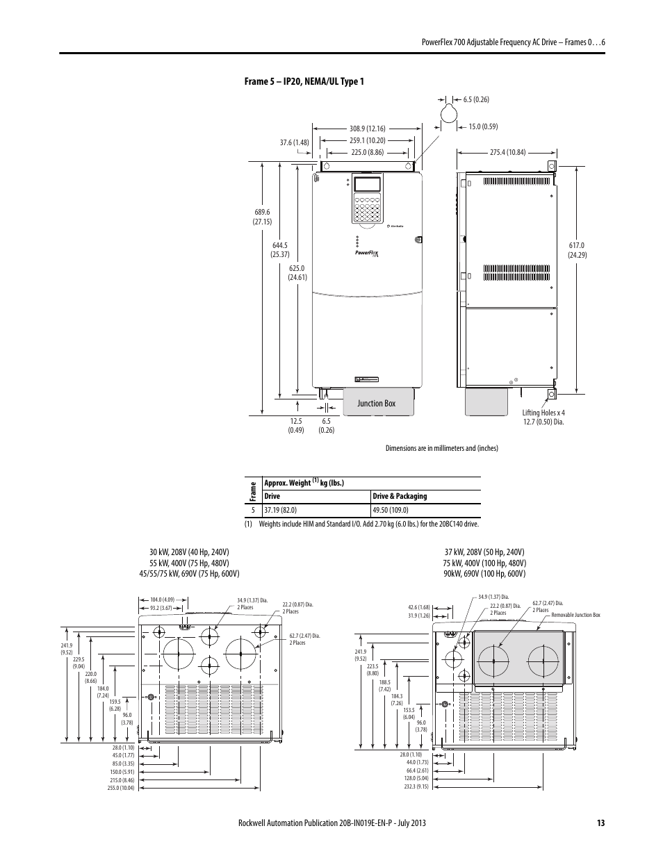 Frame 5 – ip20, nema/ul type 1 | Rockwell Automation 20B PowerFlex 700 Installation Instructions - Frames 0…6 User Manual | Page 13 / 78