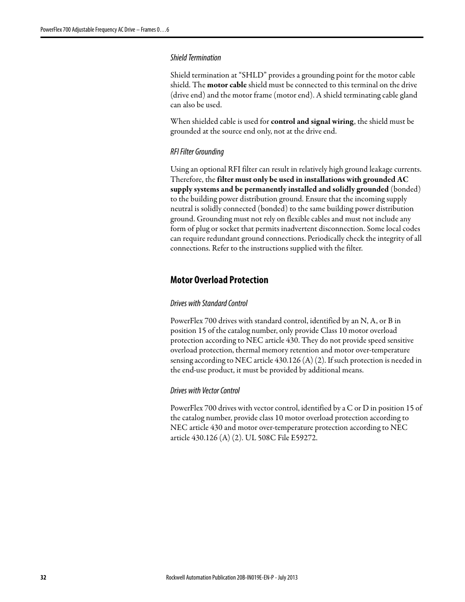 Motor overload protection | Rockwell Automation 20B PowerFlex 700 Installation Instructions - Frames 0…6 User Manual | Page 32 / 78