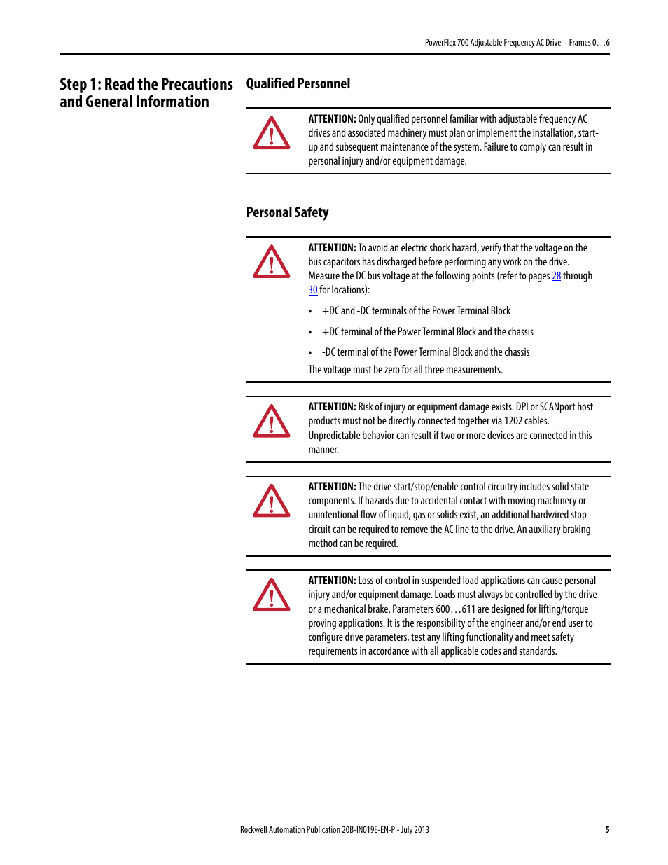 Qualified personnel, Personal safety, Qualified personnel personal safety | Rockwell Automation 20B PowerFlex 700 Installation Instructions - Frames 0…6 User Manual | Page 5 / 78