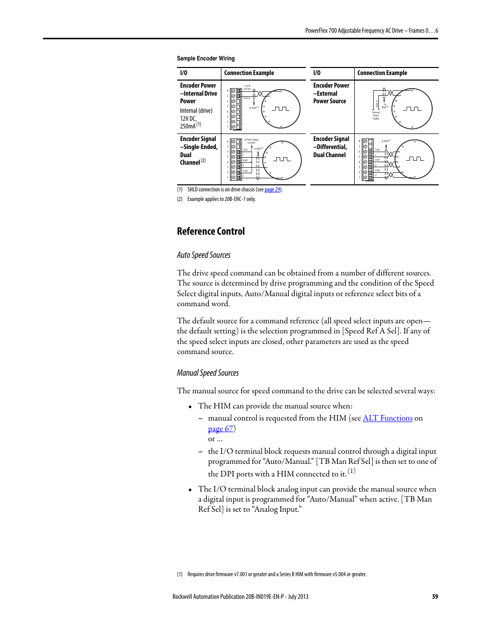 Reference control, Auto speed sources, Manual speed sources | Encoder signal –differential, dual channel | Rockwell Automation 20B PowerFlex 700 Installation Instructions - Frames 0…6 User Manual | Page 59 / 78