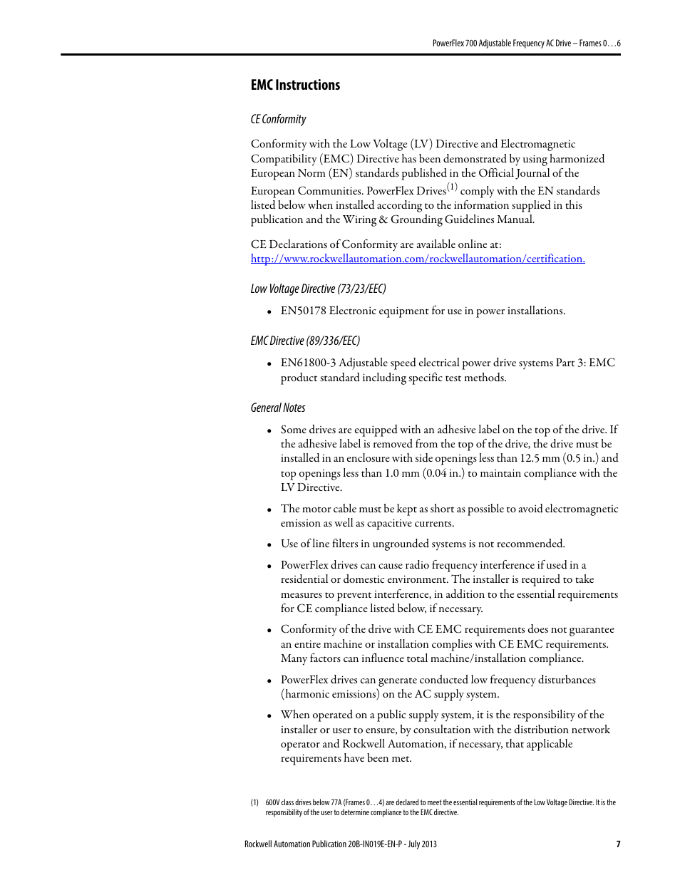 Emc instructions | Rockwell Automation 20B PowerFlex 700 Installation Instructions - Frames 0…6 User Manual | Page 7 / 78