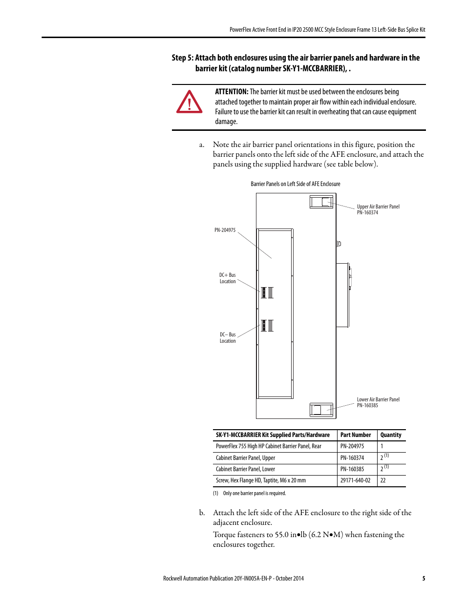 Rockwell Automation 20Y PowerFlex Active Front End in IP20 2500 Encl. Fr. 13 Left-Side Bus Splice Kit User Manual | Page 5 / 6